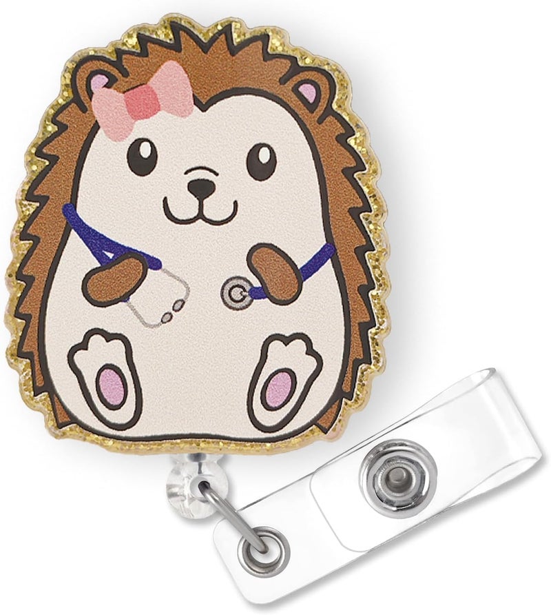 Bydevia Cute Stethoscope Hedgehog Badge Reel Retractable for Nurse Nursing RN CNA LPN & Medical Worker, Funny Pediatric Nurse Gifts, Hedgehog ID Name Badge Holder with Alligator Clip & 24” Durable Nylon Cord - Image 1